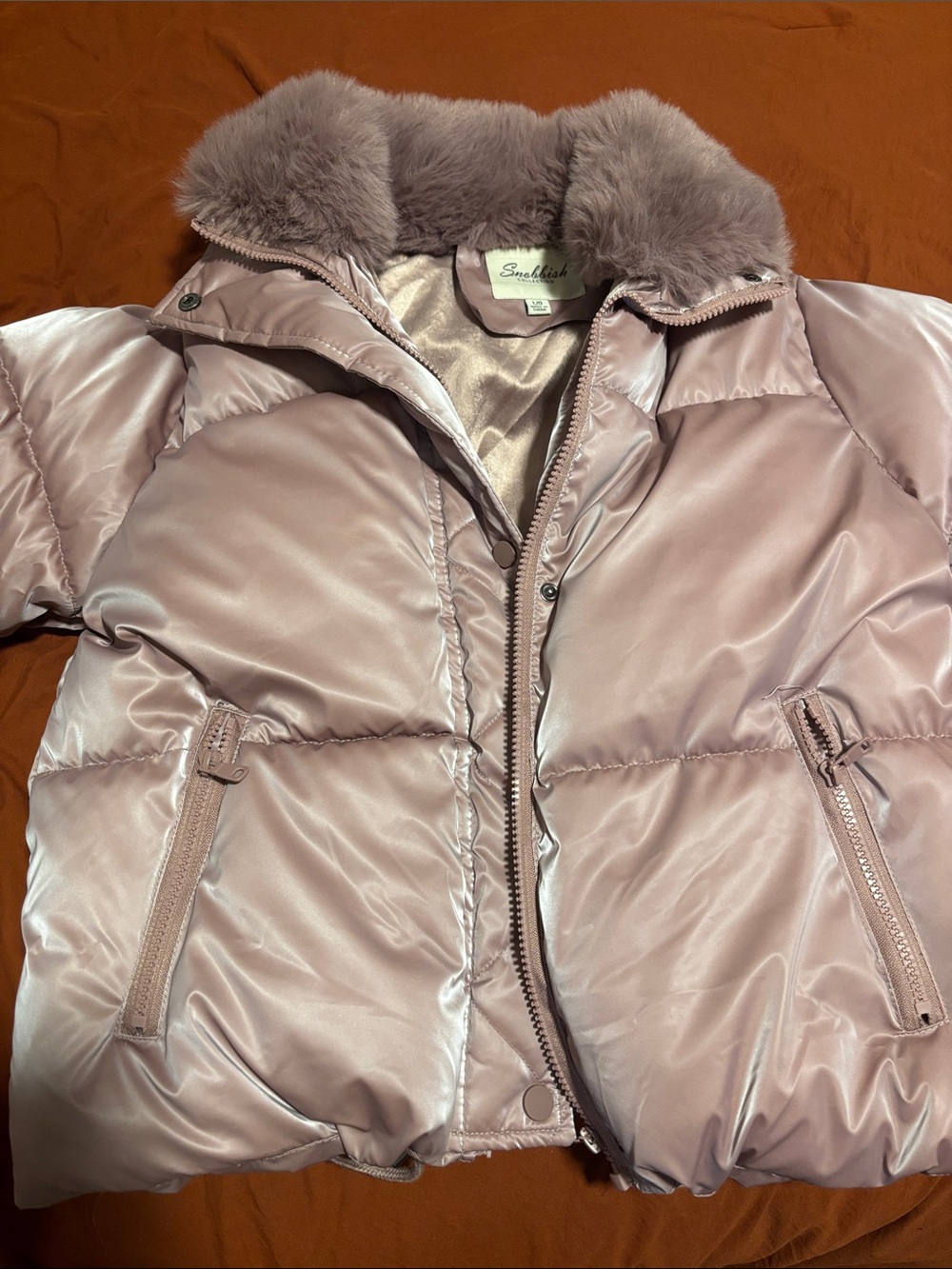 Snobbish Collection Women's Dusty Pink Faux-Fur Collar Puffer Jacket - Picture 3 of 12